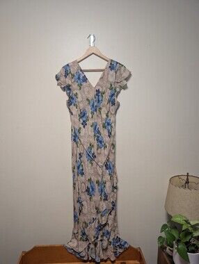 Lane Bryant 100% Silk Floral Ruffle Maxi Dress Size 18/20